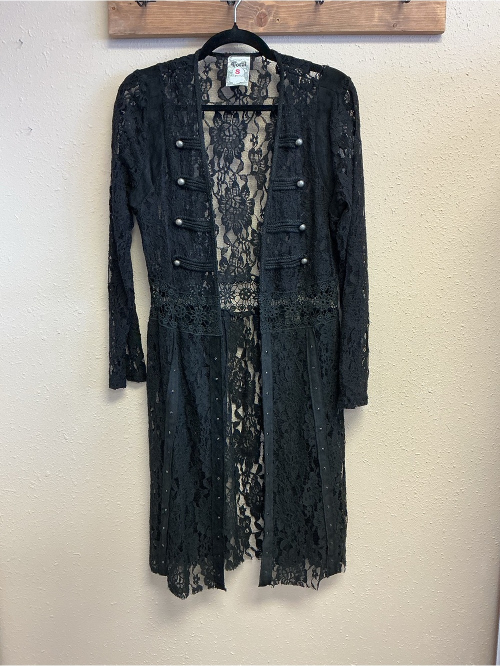 Vocal Black Lace Long Sleeve Open Front Duster